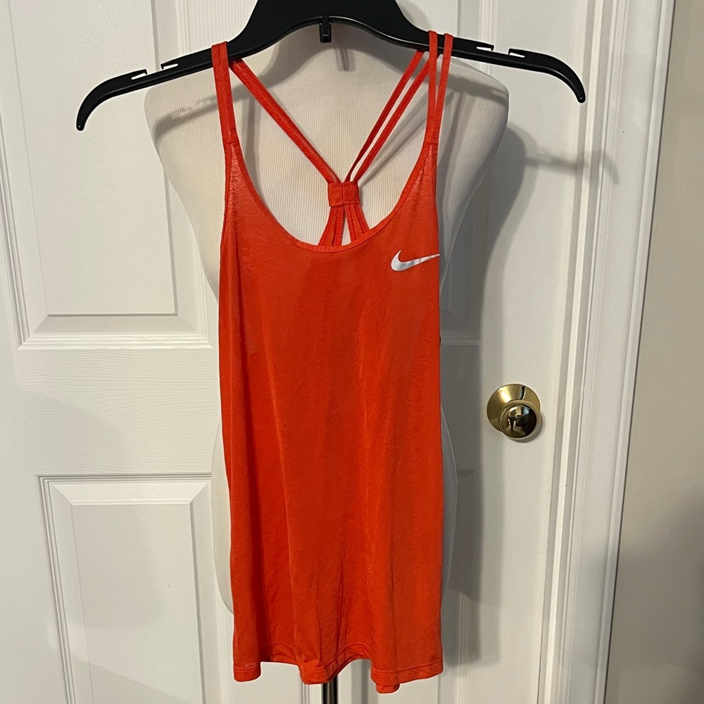 Nike Orange Strappy Athletic Tank Top with White Swoosh